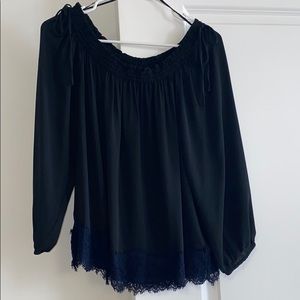 Black off the shoulder with navy lace
